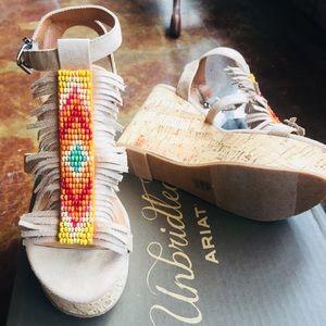 *NIB* Ariat Unbridled Suede Leather Beaded Wedges